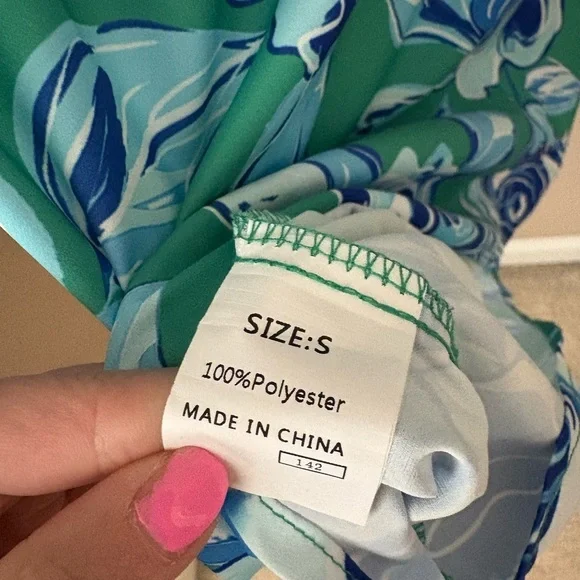 Boutique Dress Green and Blue Floral Mini Dress with collar Size Small - Picture 3 of 5